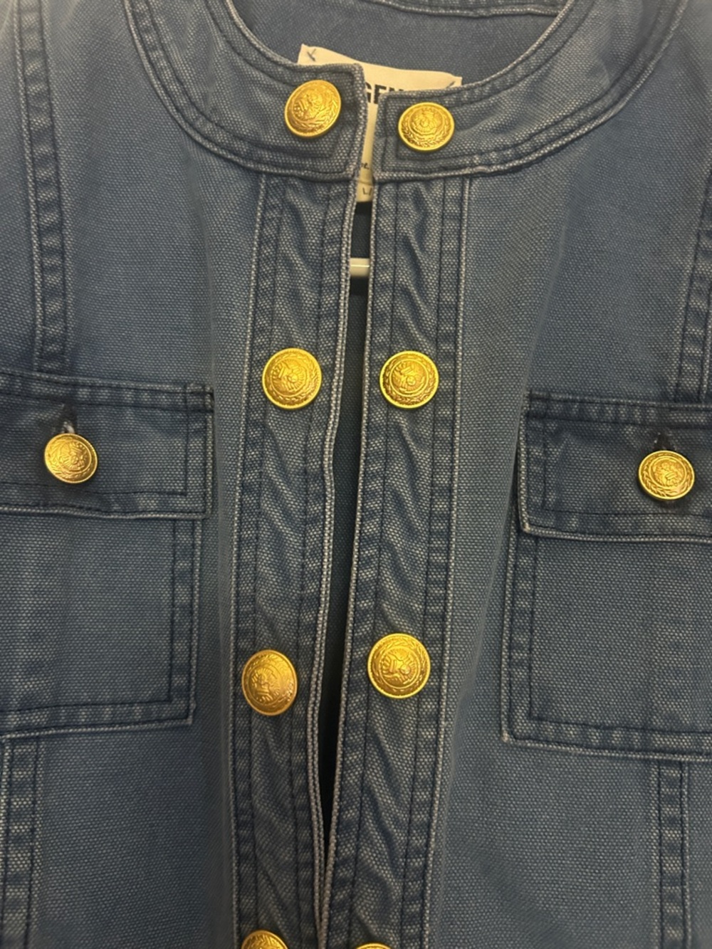 L'AGENCE Blue Jean Jacket with Gold Buttons size large womens - Picture 3 of 16